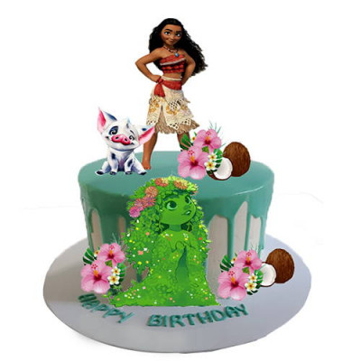 Moana White Chocolate Dripped Cake with Printed Topper 