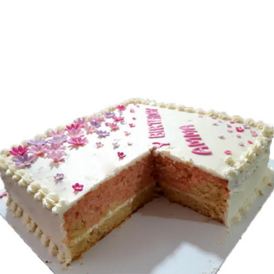 Buttercream Birthday Cake with Pink Flowers