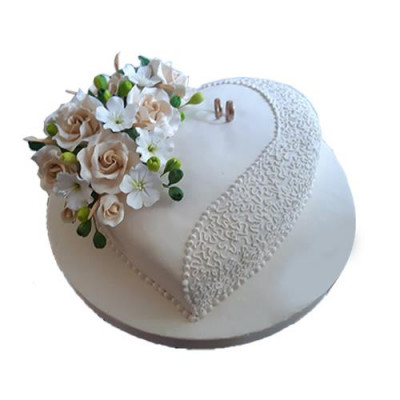 Engagement Cake with White and Peach flowers 