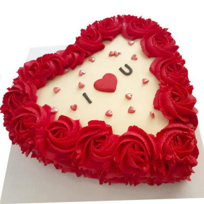 Heart Shaped Red Buttercream Cake