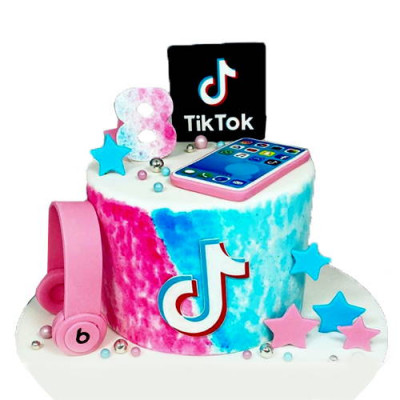 TikTok Cake with Phone and Headphone