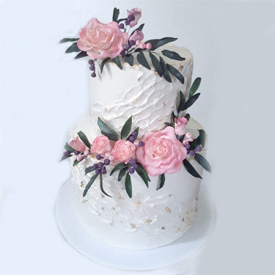 2 Tier Wedding or Engagement Cake with Flowers