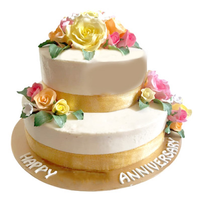 Buttercream frosted Anniversary Cake with Roses - 2 Tier