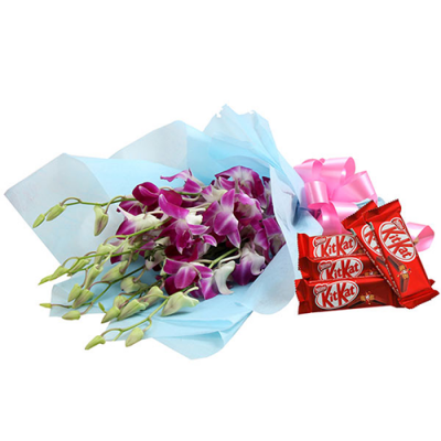 Orchids Bunch and KitKat Chocolates