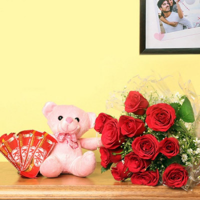 Red Roses KitKat Chocolates and a Teddy