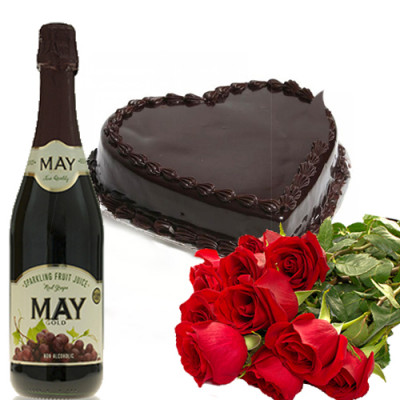 Roses Chocolate Cake and Sparkling Fruit Juice