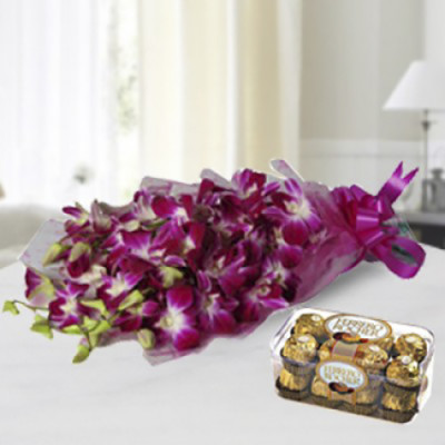 Orchids Bunch and  Ferrero Chocolates