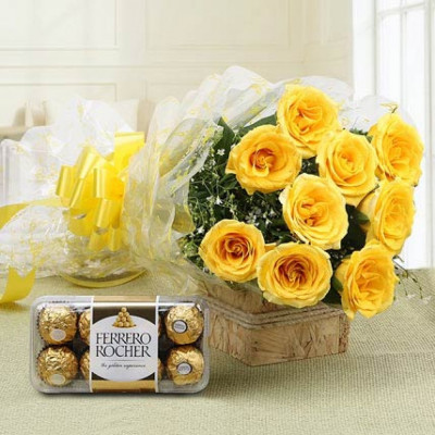 Yellow Roses and 16 Ferrero Rocher chocolate box 