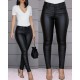 Women's Solid Color PU Leather Pants Casual Coated Feet Pants Trousers