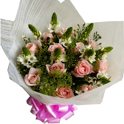 Pink Roses Bunch with Greens