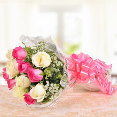 Pink and White Roses Bunch