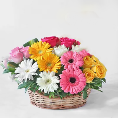 Basket of Assorted Roses and Gerberas