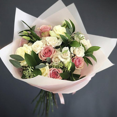 Pink and White  Roses bunch with fillers