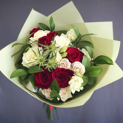Red and White  Roses bunch with fillers