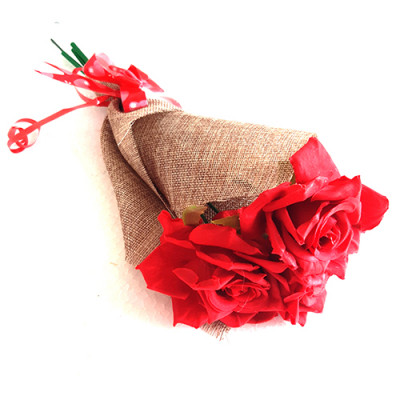 Nearly Natural Silk Red Roses Bunch with Jute Wrapping