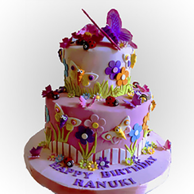 2 Tier Flowers and Butterfly Theme Cake 