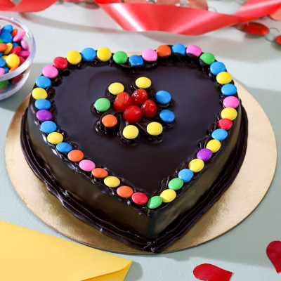 Heart Shaped Chocolate Love Cake with Smarties