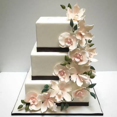 3 Tier Wedding Cake with Moth Orchids