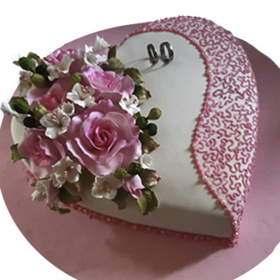Eggless Heart Shaped Engagement Cake with flowers 