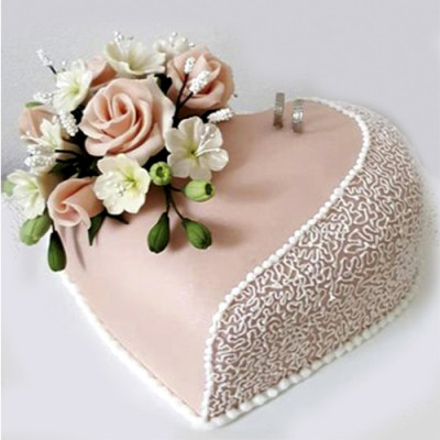 Heart Shaped Engagement Cake with flowers 