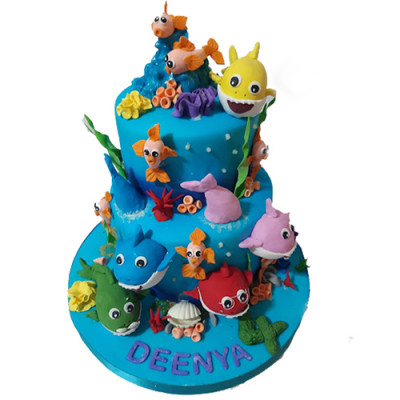 Baby Shark 2 Tier Birthday Cake