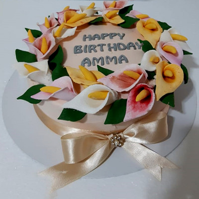 Cake with Beautiful Flowers - Amma Birthday Cake