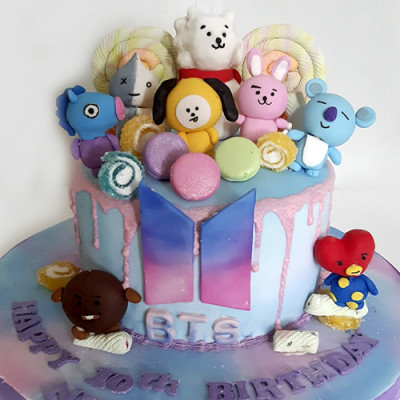 BTS Themed Cake with dolls and Sweets