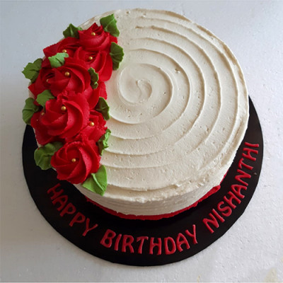 Buttercream Birthday Cake with Red Rose Fowers