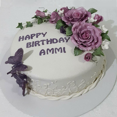 Cake with Beautiful Flowers and Butterflies 