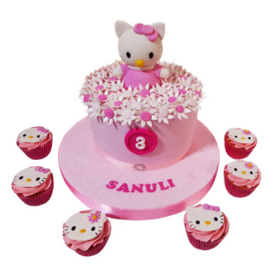 Hello Kitty Themed Cake with Cupcakes 