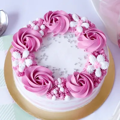 Pink and White Butter Cream Rose Cake