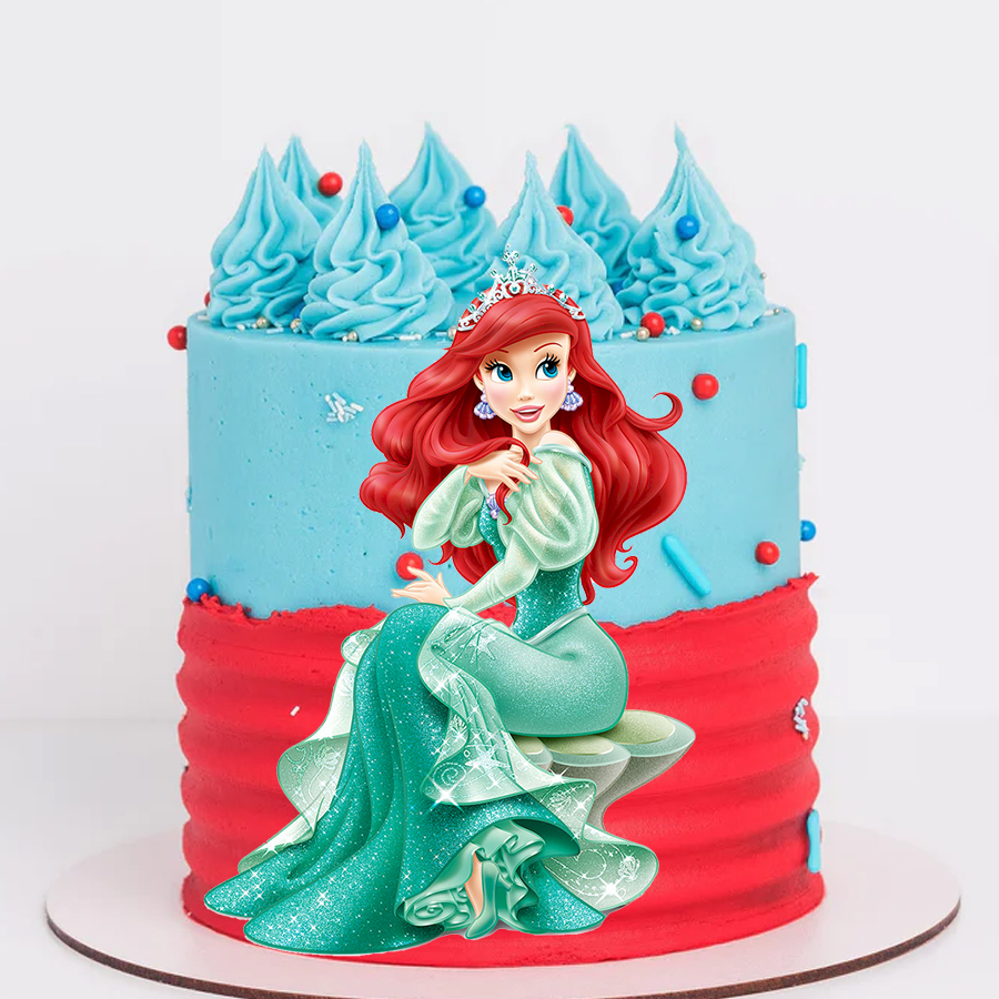 Make your little girl's birthday dreams come true with this enchanting Ariel Princess printed topper cake! This delightful dessert is adorned with vibrant images of Ariel, the beloved Disney princess, in her mermaid glory, bringing the underwater world of Atlantica to life on your sweet table.
