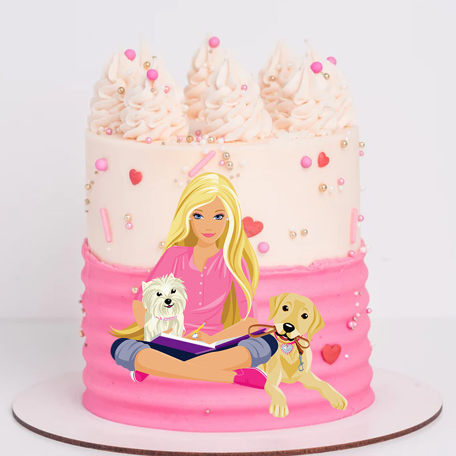Celebrate every little girl's dream of becoming a princess with this enchanting Barbie Princess printed topper cake!