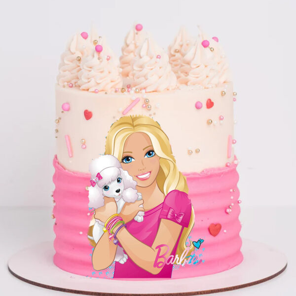 Celebrate every little girl's dream of becoming a princess with this enchanting Barbie Princess printed topper cake!