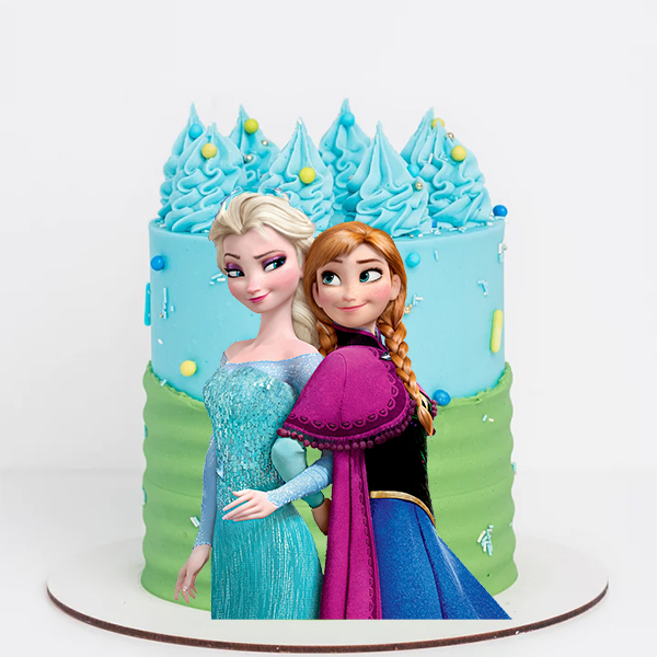 Create a magical Frozen-themed party with this enchanting Frozen printed topper cake!