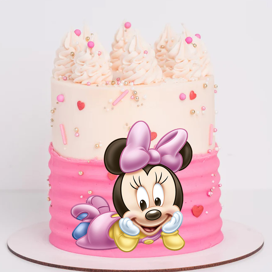 Celebrate your little one's birthday with a Minnie Mouse printed topper cake!