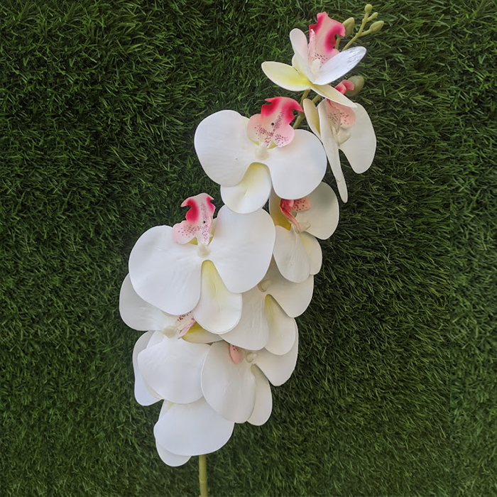 This stem showcases nine stunning, lifelike phalaenopsis flowers